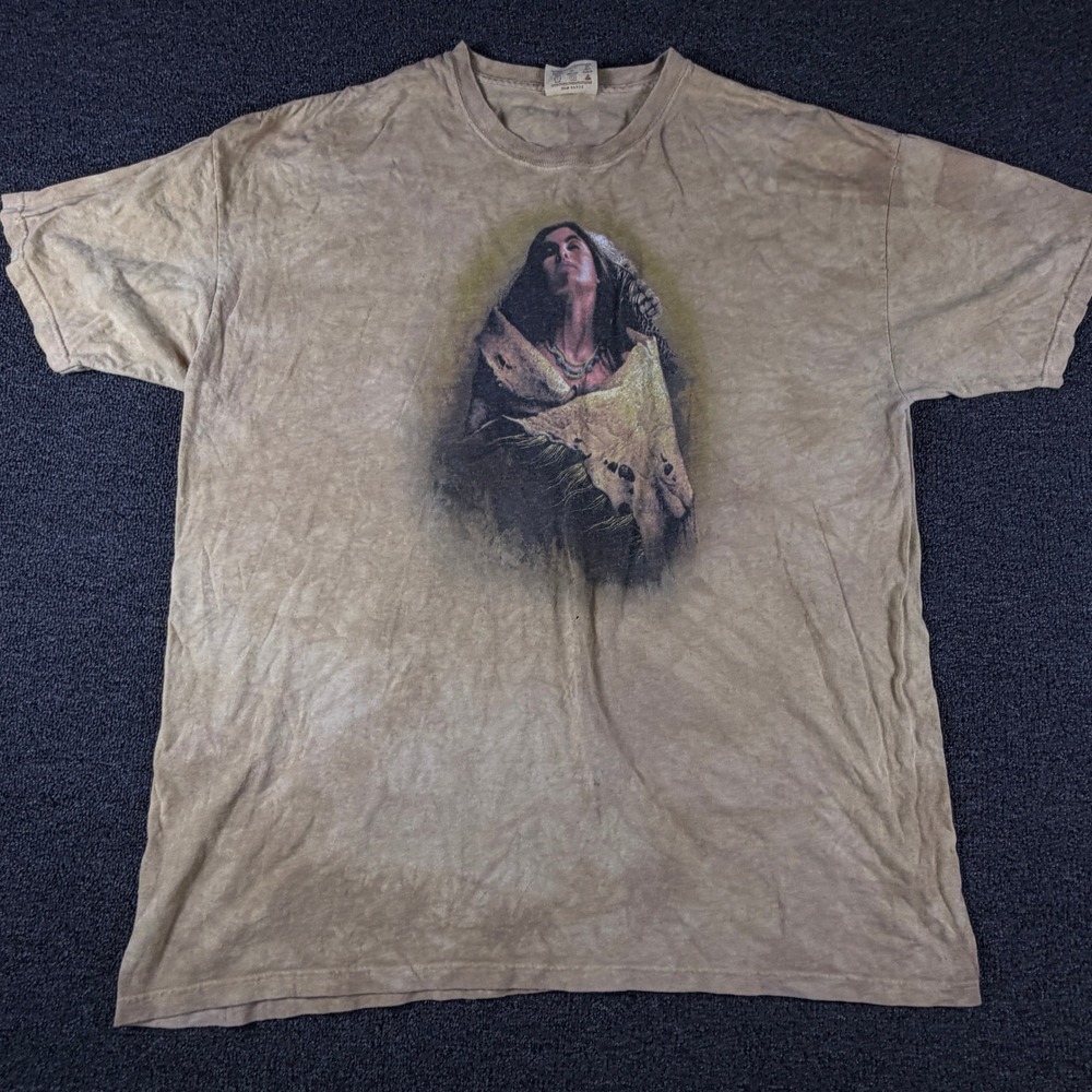 The Mountain T-Shirt Mens XXL Graphic Tee Brown Tie Dye Indigenous Woman EUC